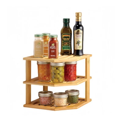 Decopatent - 3 Laags Hoek Keuken Opbergrek - Staand Rek met 3 etages voor Keuken - Corner Keukenrek - Hoekrek - Bamboe Hout - Afm 25 x 25 x 25 Cm.