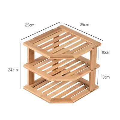 Decopatent - 3 Laags Hoek Keuken Opbergrek - Staand Rek met 3 etages voor Keuken - Corner Keukenrek - Hoekrek - Bamboe Hout - Afm 25 x 25 x 25 Cm.