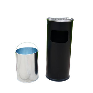 Decopatent - Staande Asbak met RVS Afvalbak - Rond - Asbak Voor Buiten - Vloerasbak - Buitenasbak Groot - Rookpaal - Asbakken - Afm: 25 x 25 x 59.5 Cm. - Kleur: Zwart