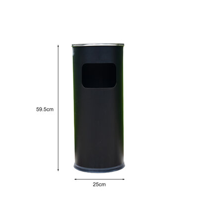 Decopatent - Staande Asbak met RVS Afvalbak - Rond - Asbak Voor Buiten - Vloerasbak - Buitenasbak Groot - Rookpaal - Asbakken - Afm: 25 x 25 x 59.5 Cm. - Kleur: Zwart