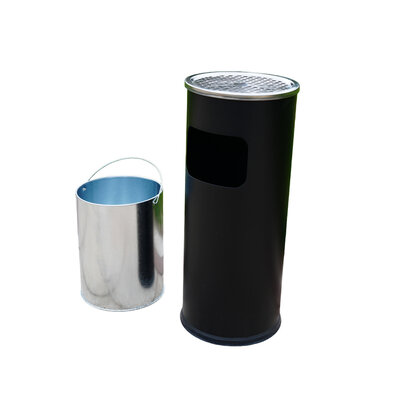 Decopatent - Staande Asbak met RVS Afvalbak - Rond - Asbak Voor Buiten - Vloerasbak - Buitenasbak Groot - Rookpaal - Asbakken - Afm: 25 x 25 x 59.5 Cm. - Kleur: Zwart
