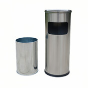 Decopatent - Staande Asbak met RVS Afvalbak - Rond - Asbak Voor Buiten - Vloerasbak - Buitenasbak Groot - Rookpaal - Asbakken - Afm: 25 x 25 x 60,5 Cm. - Kleur: Zilver
