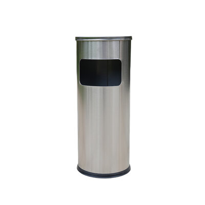 Decopatent - Staande Asbak met RVS Afvalbak - Rond - Asbak Voor Buiten - Vloerasbak - Buitenasbak Groot - Rookpaal - Asbakken - Afm: 25 x 25 x 60,5 Cm. - Kleur: Zilver