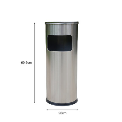 Decopatent - Staande Asbak met RVS Afvalbak - Rond - Asbak Voor Buiten - Vloerasbak - Buitenasbak Groot - Rookpaal - Asbakken - Afm: 25 x 25 x 60,5 Cm. - Kleur: Zilver