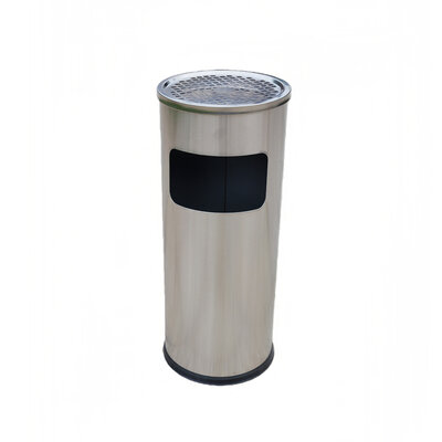 Decopatent - Staande Asbak met RVS Afvalbak - Rond - Asbak Voor Buiten - Vloerasbak - Buitenasbak Groot - Rookpaal - Asbakken - Afm: 25 x 25 x 60,5 Cm. - Kleur: Zilver