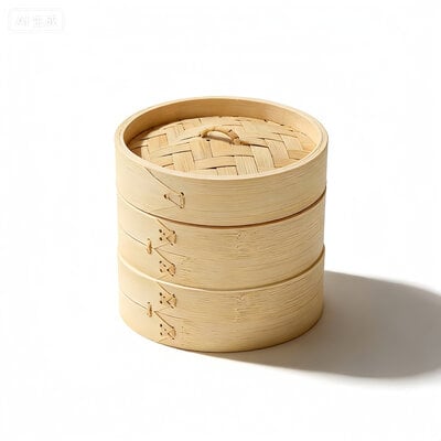 Decopatent - 3 Delig Stoommandje met deksel  - Ø15 Cm - Bamboe Hout - Rijst Stoommanden - Stomer - Steamer Cooker - Dim Sum Stoomschaal
