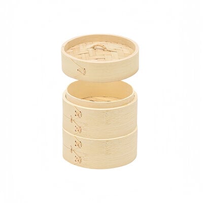 Decopatent - 3 Delig Stoommandje met deksel  - Ø15 Cm - Bamboe Hout - Rijst Stoommanden - Stomer - Steamer Cooker - Dim Sum Stoomschaal