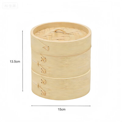 Decopatent - 3 Delig Stoommandje met deksel  - Ø15 Cm - Bamboe Hout - Rijst Stoommanden - Stomer - Steamer Cooker - Dim Sum Stoomschaal