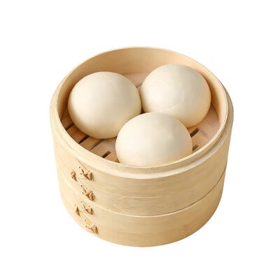 Decopatent - 3 Delig Stoommandje met deksel  - Ø15 Cm - Bamboe Hout - Rijst Stoommanden - Stomer - Steamer Cooker - Dim Sum Stoomschaal