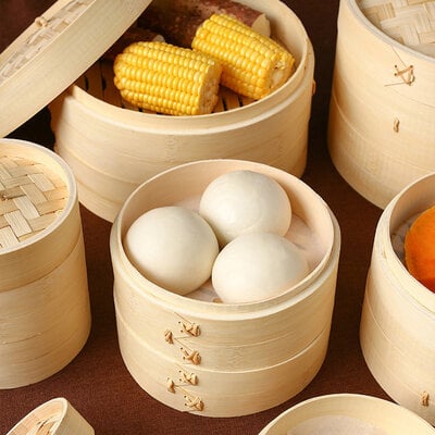 Decopatent - 3 Delig Stoommandje met deksel  - Ø15 Cm - Bamboe Hout - Rijst Stoommanden - Stomer - Steamer Cooker - Dim Sum Stoomschaal