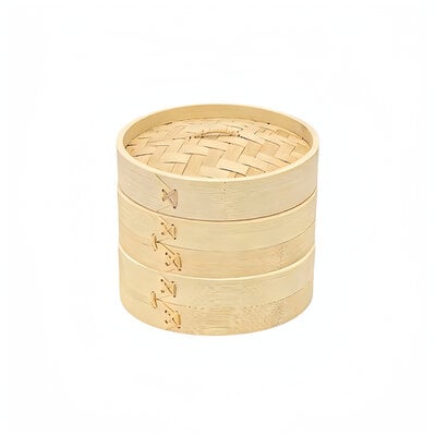 Decopatent - 3 Delig Stoommandje met deksel  - Ø18 Cm - Bamboe Hout - Rijst Stoommanden - Stomer - Steamer Cooker - Dim Sum Stoomschaal