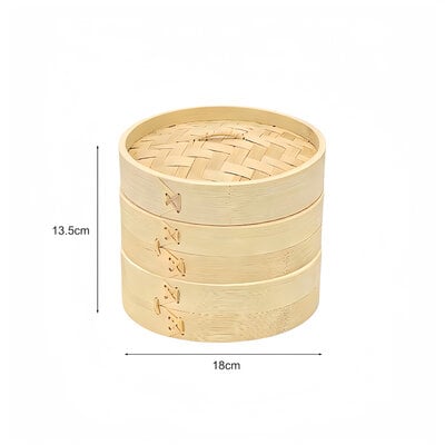Decopatent - 3 Delig Stoommandje met deksel  - Ø18 Cm - Bamboe Hout - Rijst Stoommanden - Stomer - Steamer Cooker - Dim Sum Stoomschaal