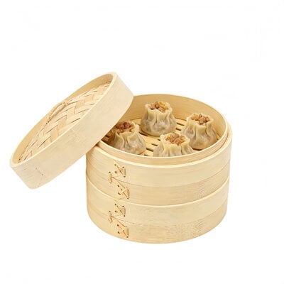 Decopatent - 3 Delig Stoommandje met deksel  - Ø18 Cm - Bamboe Hout - Rijst Stoommanden - Stomer - Steamer Cooker - Dim Sum Stoomschaal