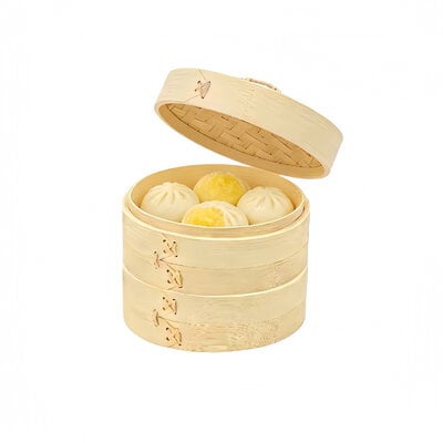 Decopatent - 3 Delig Stoommandje met deksel  - Ø18 Cm - Bamboe Hout - Rijst Stoommanden - Stomer - Steamer Cooker - Dim Sum Stoomschaal