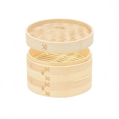 Decopatent - 3 Delig Stoommandje met deksel  - Ø24 Cm - Bamboe Hout - Rijst Stoommanden - Stomer - Steamer Cooker - Dim Sum Stoomschaal