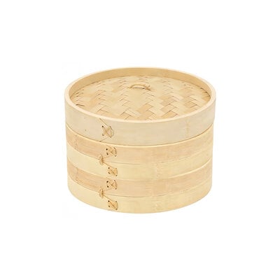 Decopatent - 3 Delig Stoommandje met deksel  - Ø24 Cm - Bamboe Hout - Rijst Stoommanden - Stomer - Steamer Cooker - Dim Sum Stoomschaal