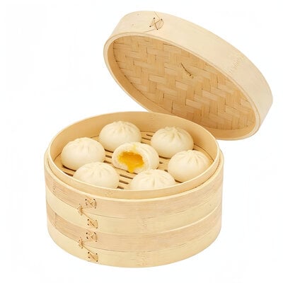 Decopatent - 3 Delig Stoommandje met deksel  - Ø24 Cm - Bamboe Hout - Rijst Stoommanden - Stomer - Steamer Cooker - Dim Sum Stoomschaal