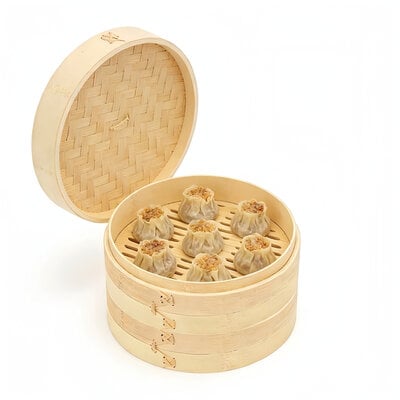 Decopatent - 3 Delig Stoommandje met deksel  - Ø24 Cm - Bamboe Hout - Rijst Stoommanden - Stomer - Steamer Cooker - Dim Sum Stoomschaal