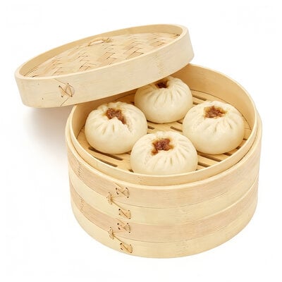 Decopatent - 3 Delig Stoommandje met deksel  - Ø24 Cm - Bamboe Hout - Rijst Stoommanden - Stomer - Steamer Cooker - Dim Sum Stoomschaal