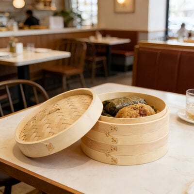 Decopatent - 3 Delig Stoommandje met deksel  - Ø24 Cm - Bamboe Hout - Rijst Stoommanden - Stomer - Steamer Cooker - Dim Sum Stoomschaal