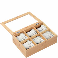 Decopatent - Theedoos 6 vaks - Design theedoos met doorzichtig venster - Theebox met Optil deksel - Theedoos / Opbergdoos - Bamboe Hout - 6 vakken theekist