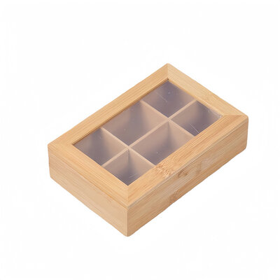 Decopatent - Theedoos 6 vaks - Design theedoos met doorzichtig venster - Theebox met Optil deksel - Theedoos / Opbergdoos - Bamboe Hout - 6 vakken theekist