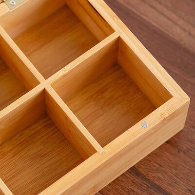 Decopatent - Theedoos 6 vaks - Design theedoos met doorzichtig venster - Theebox met Optil deksel - Theedoos / Opbergdoos - Bamboe Hout - 6 vakken theekist