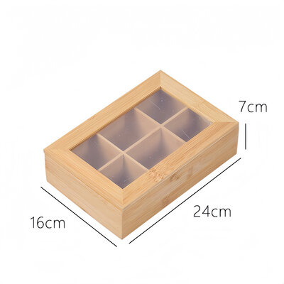Decopatent - Theedoos 6 vaks - Design theedoos met doorzichtig venster - Theebox met Optil deksel - Theedoos / Opbergdoos - Bamboe Hout - 6 vakken theekist