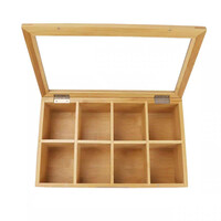 Decopatent - Theedoos 8 vaks - Design theedoos met doorzichtig venster - Theebox met Optil deksel - Theedoos / Opbergdoos - Bamboe Hout - 8 vakken theekist