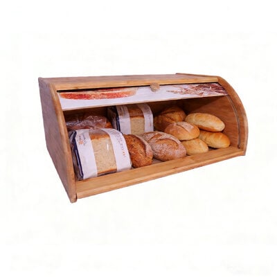 Decopatent - Broodtrommel met rolluik - Bamboe houten brooddoos met Schuifdeksel - Broodtrommel - Brood bewaren en vers houden - Brood Design - Afm: 38 x 26 x 16.5 Cm.