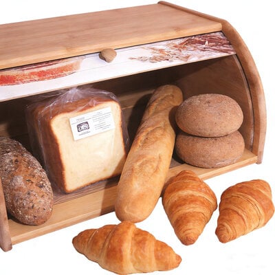Decopatent - Broodtrommel met rolluik - Bamboe houten brooddoos met Schuifdeksel - Broodtrommel - Brood bewaren en vers houden - Brood Design - Afm: 38 x 26 x 16.5 Cm.