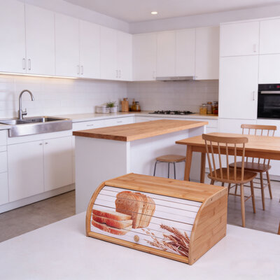 Decopatent - Broodtrommel met rolluik - Bamboe houten brooddoos met Schuifdeksel - Broodtrommel - Brood bewaren en vers houden - Brood Design - Afm: 38 x 26 x 16.5 Cm.