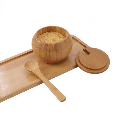 Decopatent - 4-Delige Bamboe Kruidenpot Set met Lepels en Dienblad - Luxe Specerijen Potjes met Deksel - Keuken Organizer Afm: 29.6 x 11 x 6 Cm.