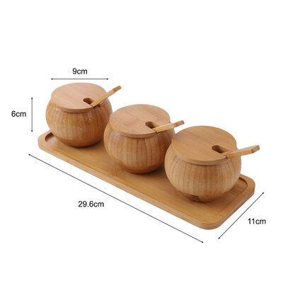 Decopatent - 4-Delige Bamboe Kruidenpot Set met Lepels en Dienblad - Luxe Specerijen Potjes met Deksel - Keuken Organizer Afm: 29.6 x 11 x 6 Cm.