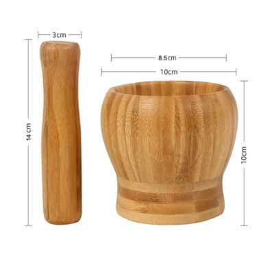 Decopatent - Bamboe Vijzel met Stamper Ø10 cm - Duurzame Houten Vijzel Set - Kruiden & Specerijen Malen - Keuken Accessoire Bamboo