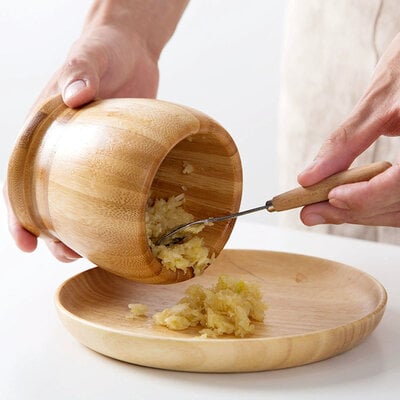 Decopatent - Bamboe Vijzel met Stamper Ø10 cm - Duurzame Houten Vijzel Set - Kruiden & Specerijen Malen - Keuken Accessoire Bamboo