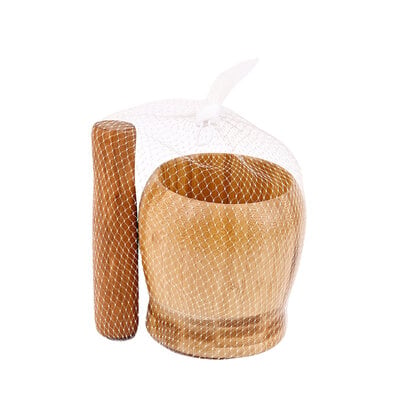 Decopatent - Bamboe Vijzel met Stamper Ø10 cm - Duurzame Houten Vijzel Set - Kruiden & Specerijen Malen - Keuken Accessoire Bamboo