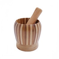Decopatent - Bamboe Vijzel met Stamper Ø11 cm - Duurzame Houten Vijzel Set - Kruiden & Specerijen Malen - Keuken Accessoire Bamboo