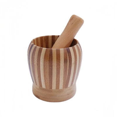 Decopatent - Bamboe Vijzel met Stamper Ø11 cm - Duurzame Houten Vijzel Set - Kruiden & Specerijen Malen - Keuken Accessoire Bamboo
