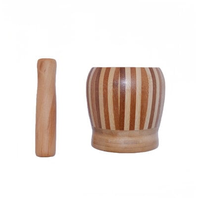 Decopatent - Bamboe Vijzel met Stamper Ø11 cm - Duurzame Houten Vijzel Set - Kruiden & Specerijen Malen - Keuken Accessoire Bamboo