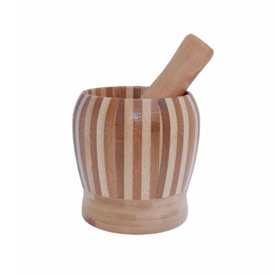 Decopatent - Bamboe Vijzel met Stamper Ø11 cm - Duurzame Houten Vijzel Set - Kruiden & Specerijen Malen - Keuken Accessoire Bamboo
