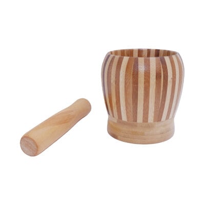 Decopatent - Bamboe Vijzel met Stamper Ø11 cm - Duurzame Houten Vijzel Set - Kruiden & Specerijen Malen - Keuken Accessoire Bamboo