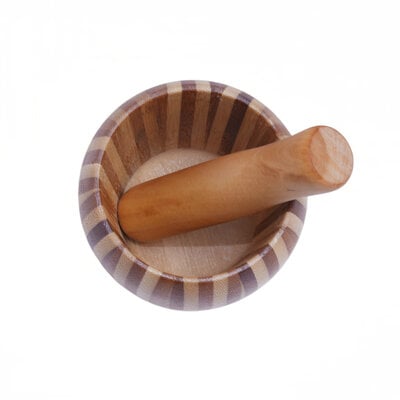 Decopatent - Bamboe Vijzel met Stamper Ø11 cm - Duurzame Houten Vijzel Set - Kruiden & Specerijen Malen - Keuken Accessoire Bamboo