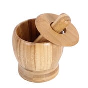 Decopatent - Bamboe Vijzel en Stamper met Deksel - Ø11.8 cm - Duurzame Houten Kruiden Vijzel - Keuken Mortier Set voor Kruiden, Specerijen & Pesto