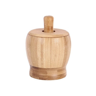 Decopatent - Bamboe Vijzel en Stamper met Deksel - Ø11.8 cm - Duurzame Houten Kruiden Vijzel - Keuken Mortier Set voor Kruiden, Specerijen & Pesto