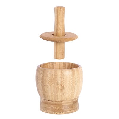 Decopatent - Bamboe Vijzel en Stamper met Deksel - Ø11.8 cm - Duurzame Houten Kruiden Vijzel - Keuken Mortier Set voor Kruiden, Specerijen & Pesto