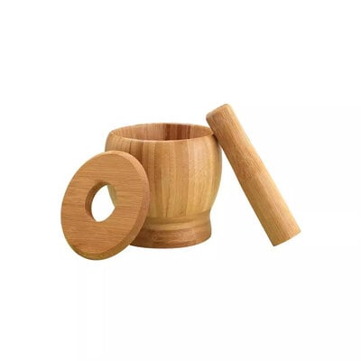Decopatent - Bamboe Vijzel en Stamper met Deksel - Ø11.8 cm - Duurzame Houten Kruiden Vijzel - Keuken Mortier Set voor Kruiden, Specerijen & Pesto