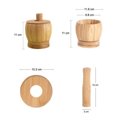 Decopatent - Bamboe Vijzel en Stamper met Deksel - Ø11.8 cm - Duurzame Houten Kruiden Vijzel - Keuken Mortier Set voor Kruiden, Specerijen & Pesto