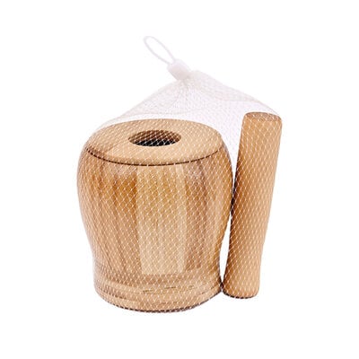 Decopatent - Bamboe Vijzel en Stamper met Deksel - Ø11.8 cm - Duurzame Houten Kruiden Vijzel - Keuken Mortier Set voor Kruiden, Specerijen & Pesto