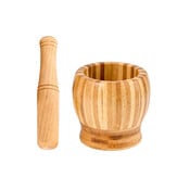 Decopatent - Bamboe Vijzel met Stamper Ø10 cm - Duurzame Houten Vijzel Set - Kruiden & Specerijen Malen - Keuken Accessoire Bamboo